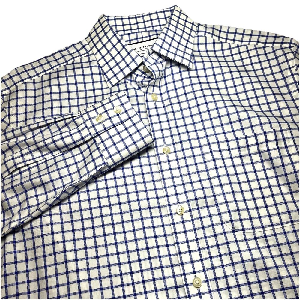 Charles Tyrwhitt Classic Fit Non Iron Blue Check Dress Shirt Size 16-35